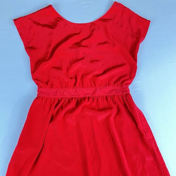 MNG By Mango Cut Out Back Dress  Two Pockets Button Back Women's Large Red - Picture 5 of 15